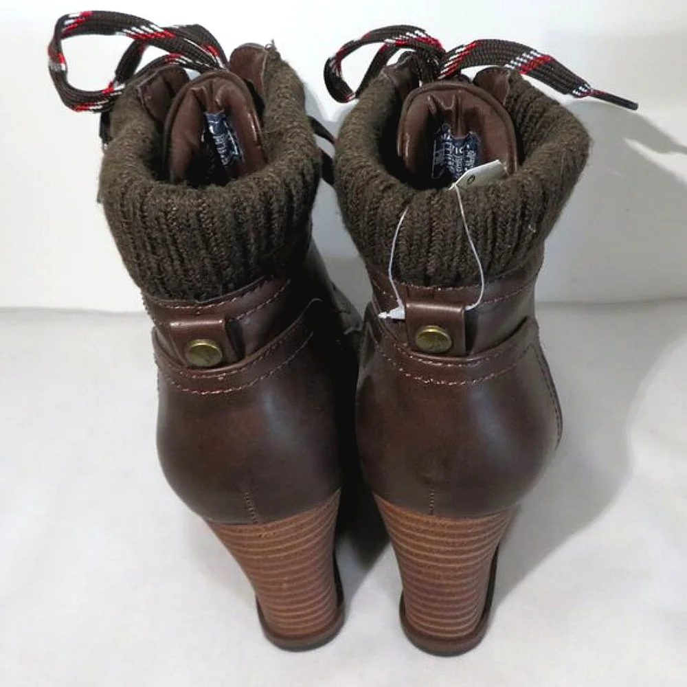 Nautica Espresso Brandt Lace-up Wedge Booties 7.5